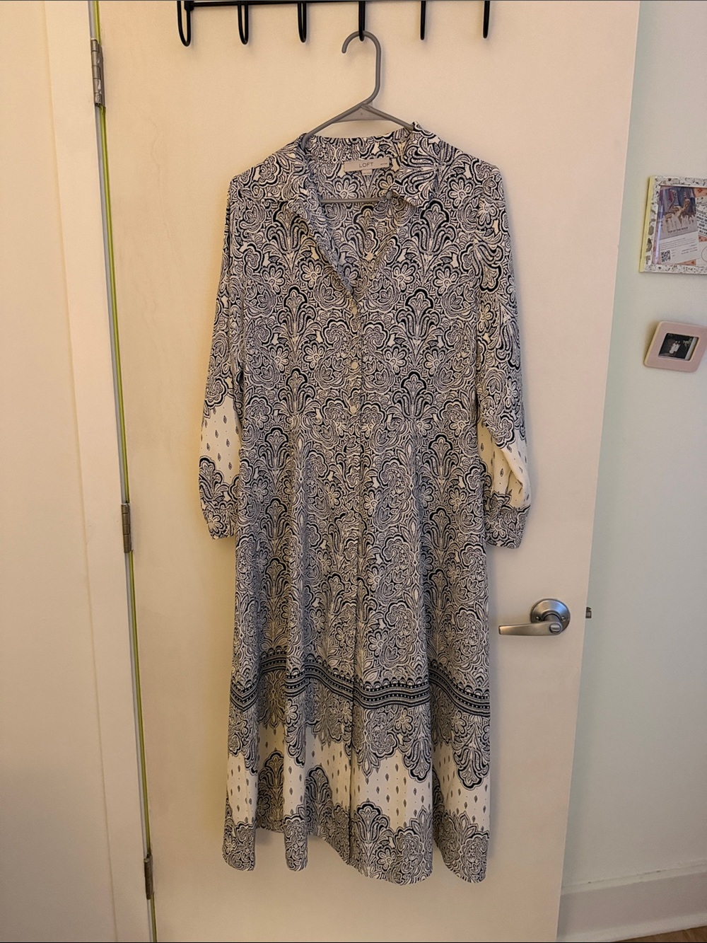 LOFT Blue and White Printed Midi Shirtdress